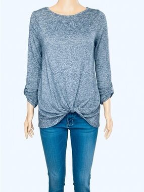Heather Blue Knot Front Long Sleeve Tee Small